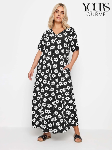 Yours Curve Black Short Sleeve Pleated Front Maxi Dress (B76049) | €53
