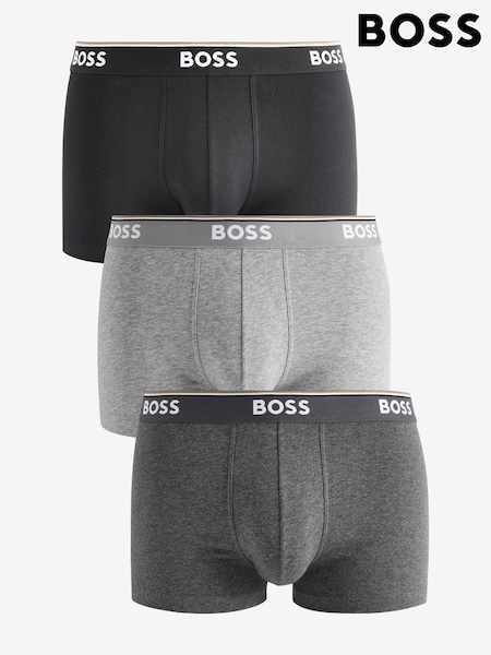 BOSS Grey Logo Waistband  Stretch Cotton Trunks 3 Pack (B76053) | AED122