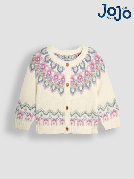 JoJo Maman Bébé Cream Fair Isle Pattern Cardigan (B76056) | $48