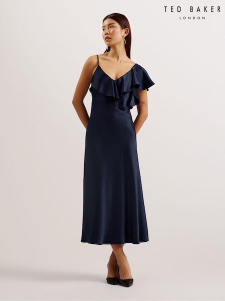 Ted Baker Blue Keomi Waterfall Ruffle Midi Slip Dress (B76064) | 303 QAR