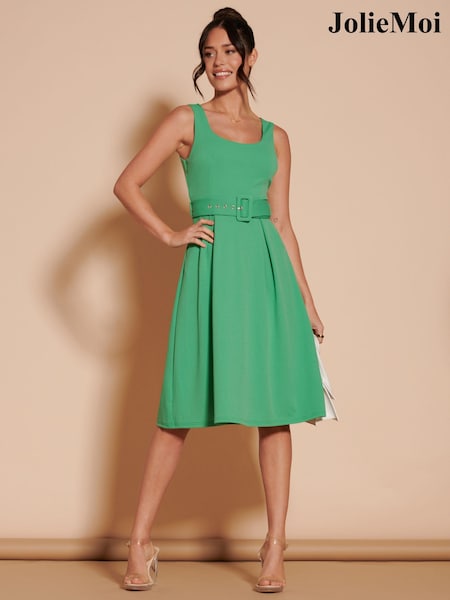 Jolie Moi Green 1950's Inspired Belted Swing Dress (B76087) | €42
