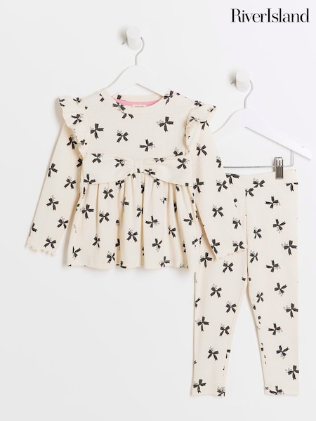 River Island Girls Bows Print Rib Peplum Set (B76148) | € 11