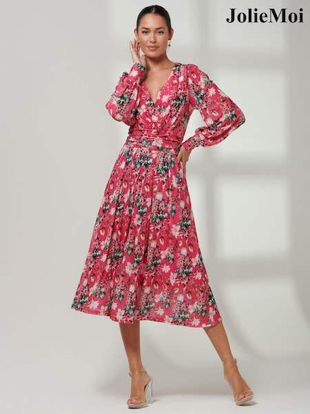 Jolie Moi Pink Rayla Wrap Front Mesh Midi Dress (B76157) | €40