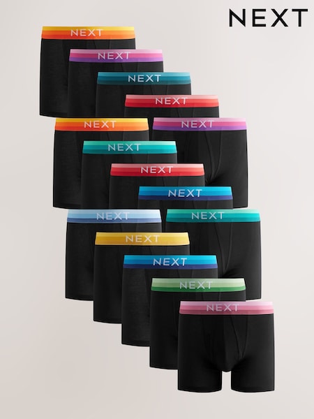 Black Bright Ombre Text Waistbands 15 Pack A-Front Boxers (B76193) | €78