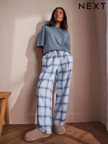 Blue Short Sleeve Flannel 100% Cotton Pyjamas (B76221) | €29