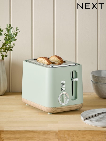 Sage Green Bronx Wood Effect 2 Slice Toaster (B76257) | €53