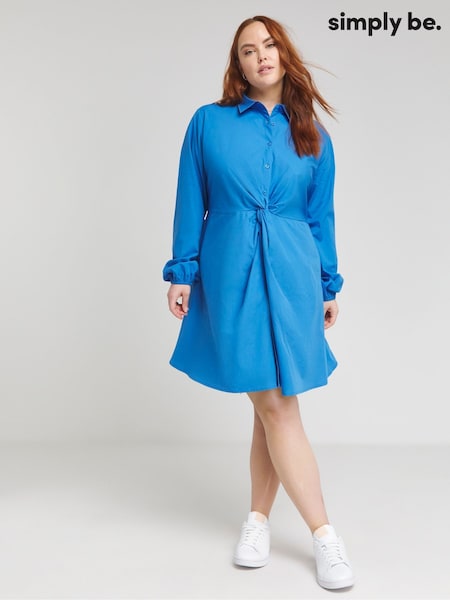 Simply Be Cobalt Blue Twist Front Cotton Shirt Dress (B76311) | €19