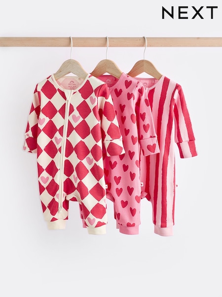 Punainen Sydän - 100% Cotton Two Way Zip Baby Footless Sleepsuit 3 Pack (0mths-3yrs) (B76331) | €31 - €34