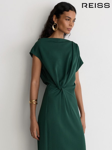 Teal Green - Reiss Beth Off-shoulder Tuck-detail Midi Dress
