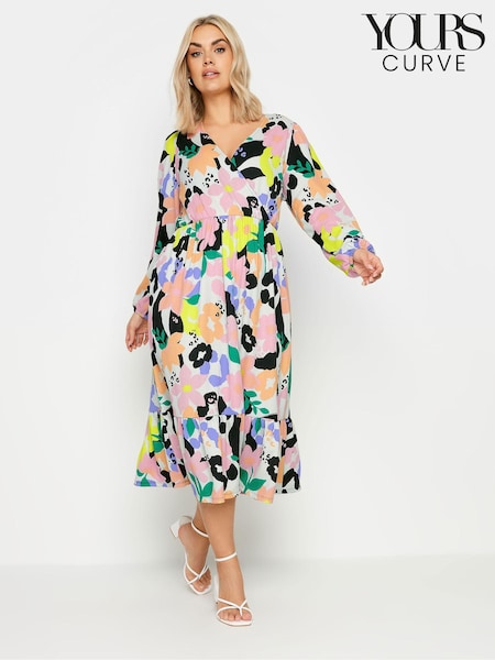 Yours Curve White LIMITED COLLECTION Floral Print Textured Wrap Dress (B76397) | €48