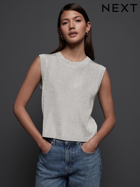 Silver Sparkle Sleeveless Knitted Vest Tank Top (B76487) | €21