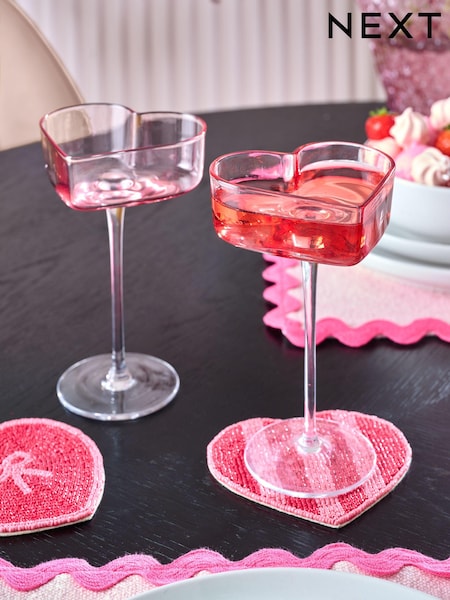 Set of 2 Pink Heart Champagne Saucer (B76509) | $33