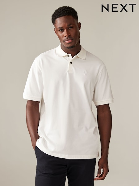 White Relaxed Fit Short Sleeve Pique Polo Shirt (B76540) | 47 QAR
