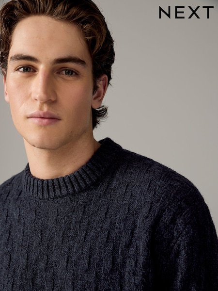 Темно-сірий - Regular Fit Textured Crew Jumper with Wool (B76548) | 1 337 грн