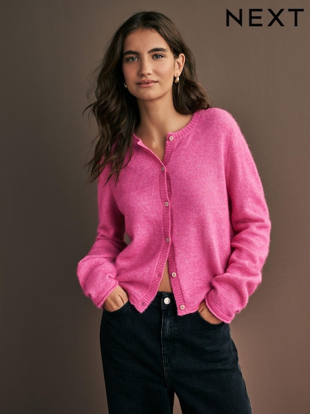 Živo roza  - Soft Touch Button Through Knitted Cardigan with Alpaca (B76581) | € 28