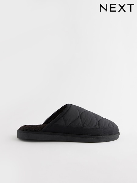 Black Quilted Borg Lined Mule Slippers (B76609) | €12