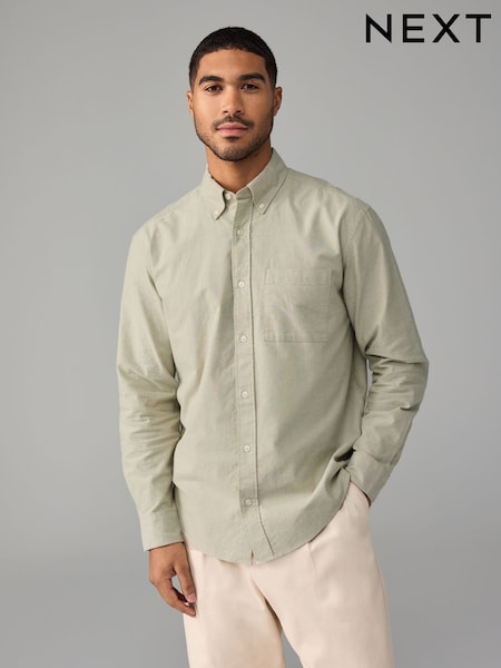 Green Brushed 100% Cotton Oxford Long Sleeve Shirt (B76610) | 69 QAR