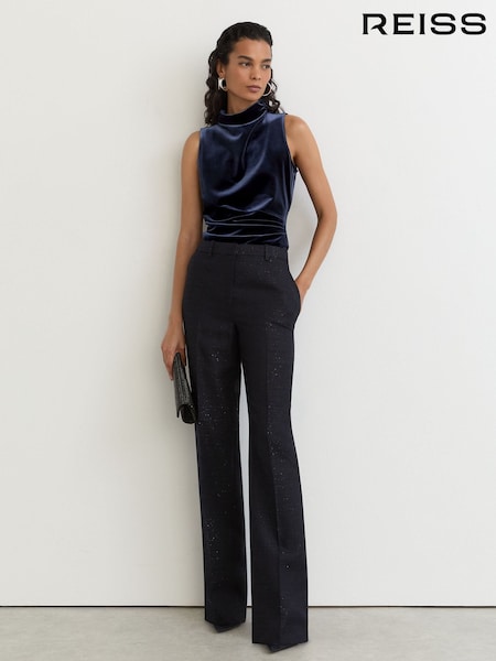 Navy - Reiss Remi Velvet High-neck Sleeveless Top