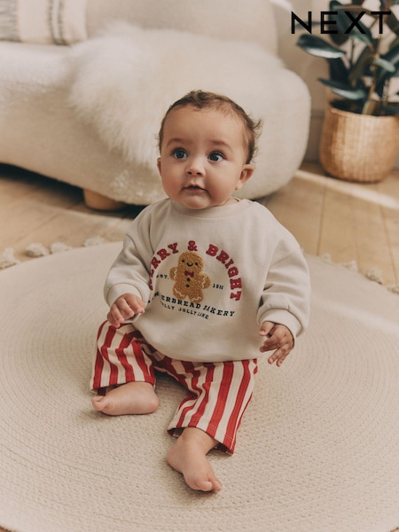 Neutral Gingerbread Baby Christmas Cosy Sweatshirt and Joggers Set (0mths-2yrs) (B76655) | €7 - €8