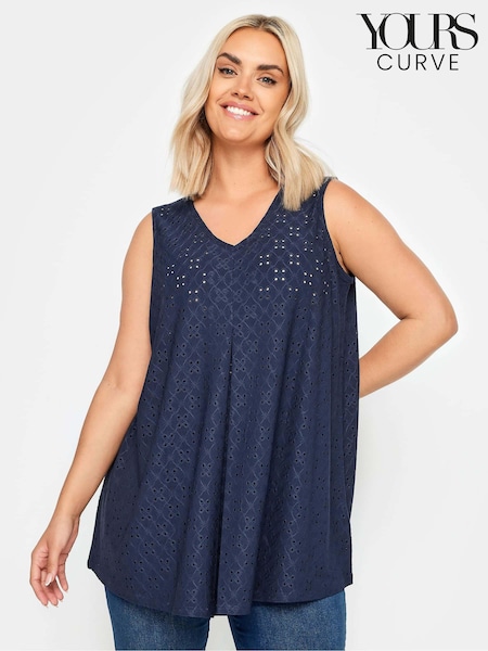 Sininen - Yours Curve Broderie anglaise Laskostettu/vekki- Swing Vest (B76718) | €32