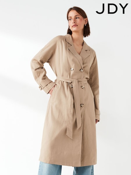 JDY Brown Linen Blend Trench Coat (B76814) | ₪327
