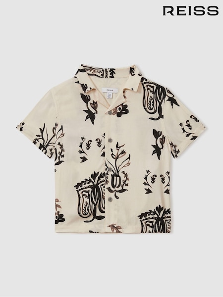Reiss Off White/Black Babylon Relaxed Printed Cuban Collar Shirt (B76821) | AED331