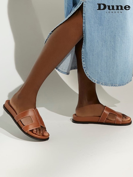 Dune London Brown Wide Fit Loupa Footbed Smart Slides (B76822) | €130