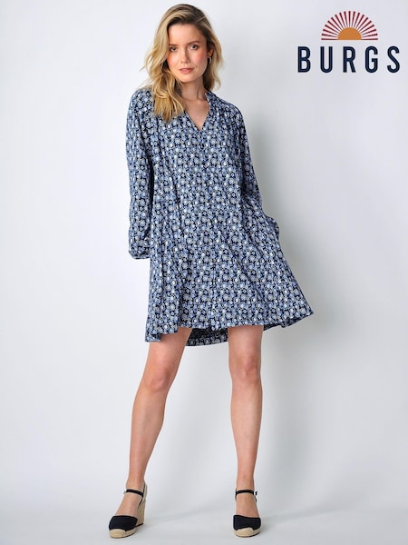 Burgs Womens Blue Sands Button Front Mini Swing Dress (B76842) | €16
