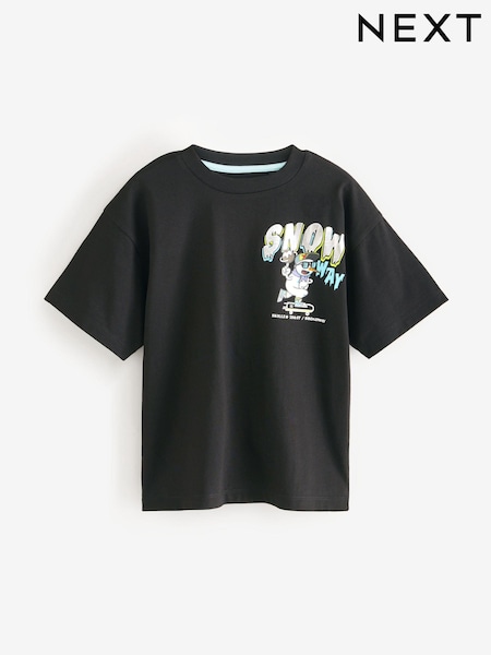 Black Snow Way Back Print Short Sleeve Christmas 100% Cotton T-Shirt (3-16yrs) (B76883) | €8 - €11