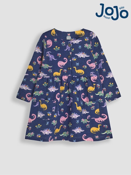 JoJo Maman Bébé Navy Blue Dino Button Front Dress (B77053) | €40