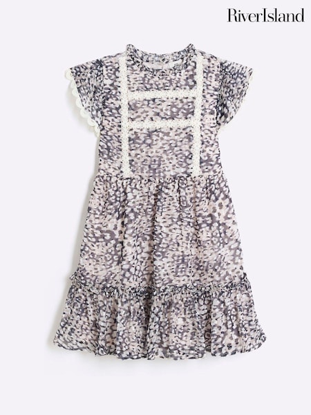 River Island White Girls Leopard Chiffon Dress (B77070) | €14