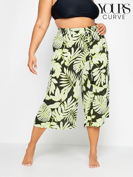 Yours Curve Black Green Leaf Print Culottes (B77087) | €13.50