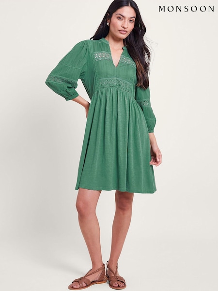 Monsoon 100% Cotton Lia Lace Trim Dress (B77131) | 247 LEI