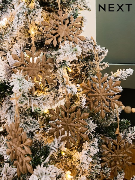 Set of 6 Brown Wood Effect Snowflake Christmas Baubles (B77165) | AED32