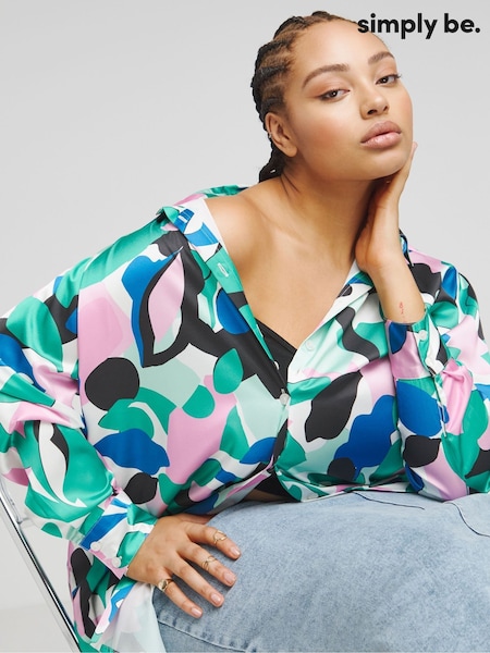Simply Be Green Oversized Satin Shirt (B77176) | 74 QAR