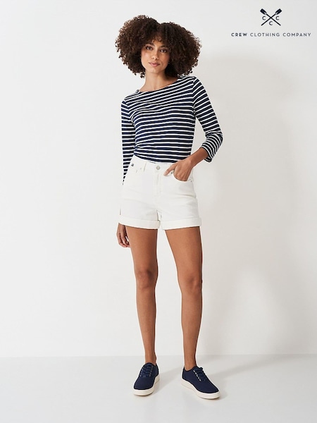 Crew Clothing White Plain Cotton Fitted Turn Up Shorts (B77198) | €30