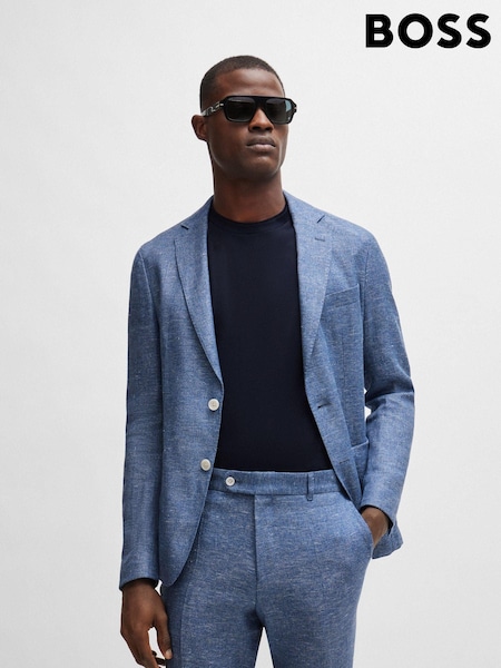 BOSS Blue Micro Patterned Linen Blend Jacket (B77243) | €217