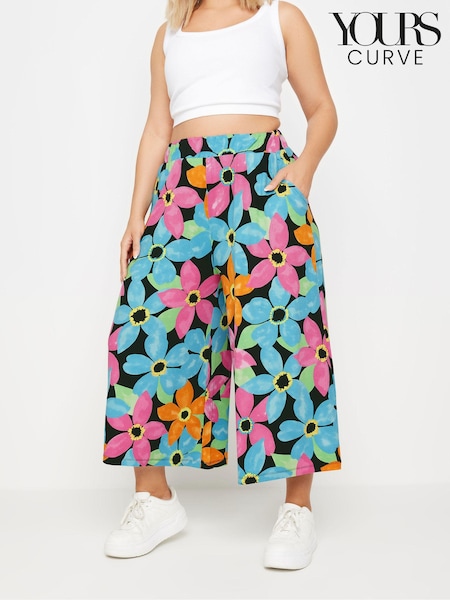 Yours Curve Blue & Pink Floral Print Midaxi Culottes (B77295) | € 37