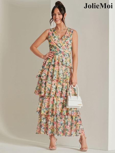 Galben - Rochie maxi cu tiv suprapus și plasă Jolie Moi (B77301) | 340 LEI