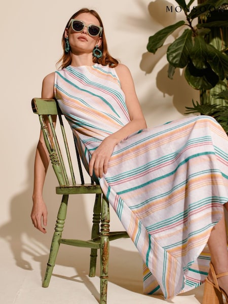 Monsoon Aubree Stripe Dress in Linen Blend (B77310) | 286 LEI