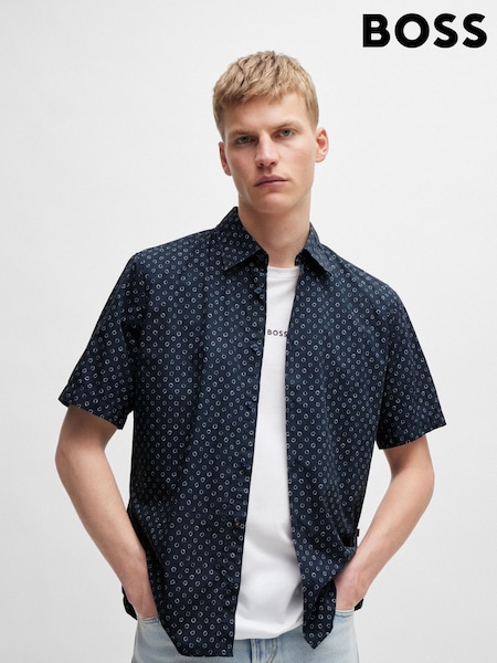 BOSS Blue Regular Fit Short Sleeve 100% Cotton Printed Poplin Shirt (B77321) | €45