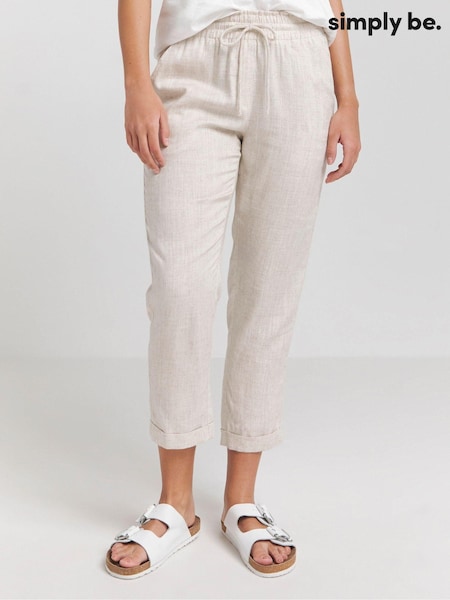 Simply Be Natural Tie Waist Tapered Linen Trousers (B77329) | €17.50