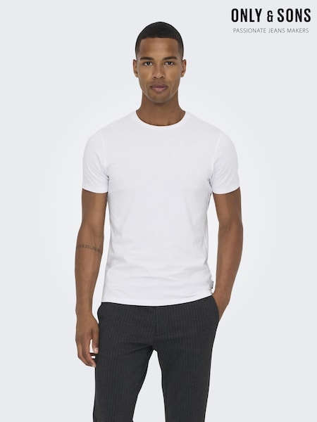 לבן - Only & Sons Slim Fit T-shirts 2 Pack (B77393) | ‏91‏₪