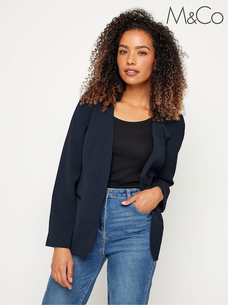 M&Co Blue Collarless Fitted Blazer (B77431) | €78