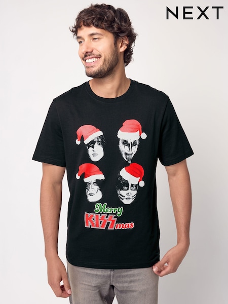 KISS Black 100% Cotton Licence Christmas T-Shirt (B77443) | €4