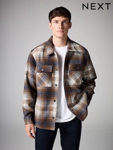 Brown/Blue Check Borg Lined Shacket (B77485) | €34