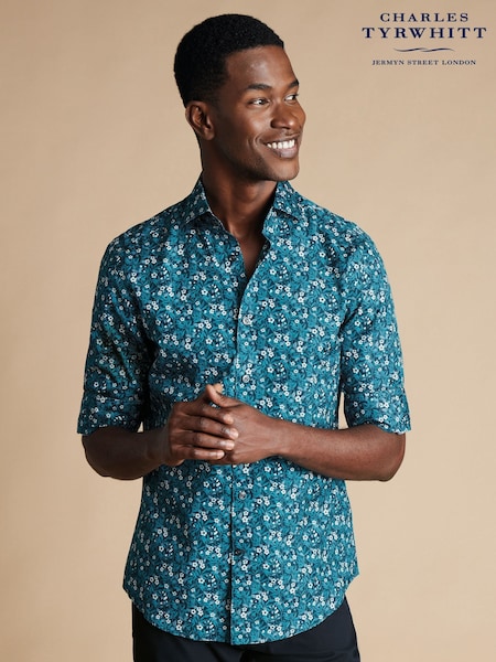 Charles Tyrwhitt Green Slim Fit Liberty Fabric Floral Print 100% Cotton Shirt (B77502) | €127