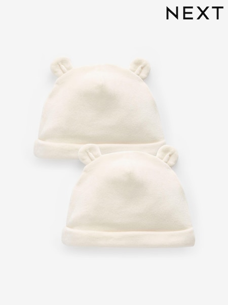 Cream Velour Baby Beanie Hats 2 Pack (0-12mths) (B77508) | $7