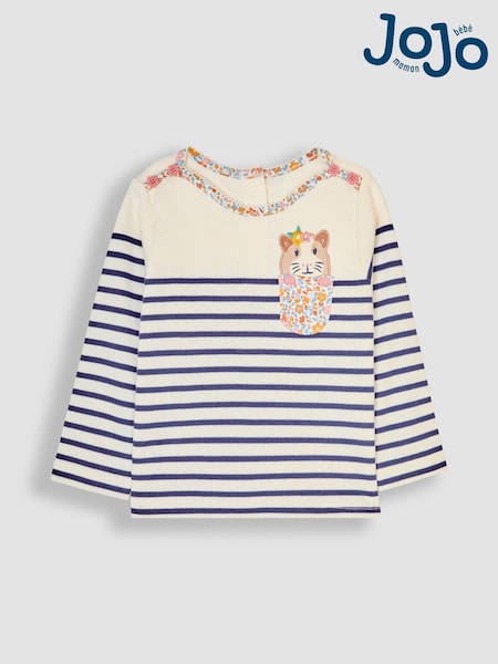 Черно-синий морской свин - JoJo Maman Bébé Cotton Long Sleeve Pocket Breton Top (B77611) | €27