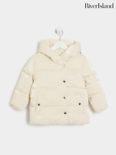 River Island Cream Girls Heart Padded Puffer Coat (B77618) | AED186